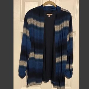 Roz & Ali Black Gray & Blue Striped Cardigan
